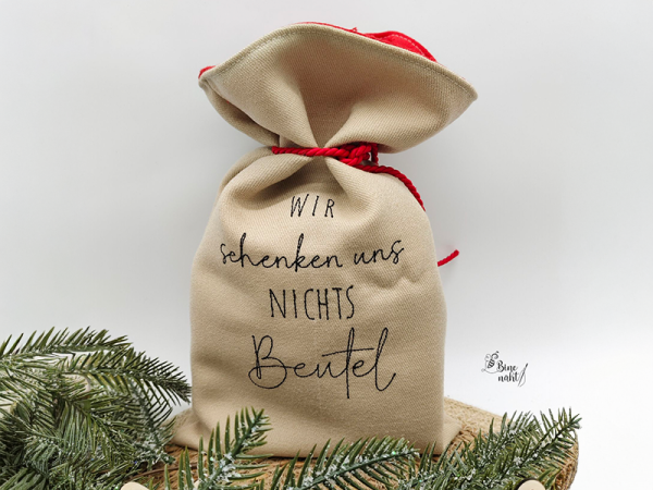 Wir schenken uns nichts Beutel Spruch - redwork Stickdatei